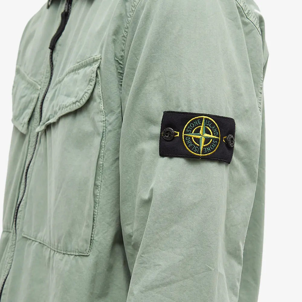 STONE ISLAND BRUSHED COTTON CANVAS ZIP OVERSHIRT