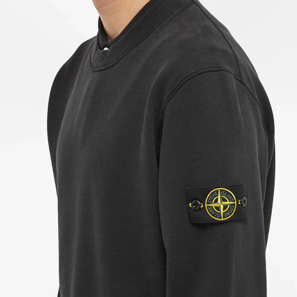 STONE ISLAND BRUSHED COTTON CREW NECK SWEAT BLACK