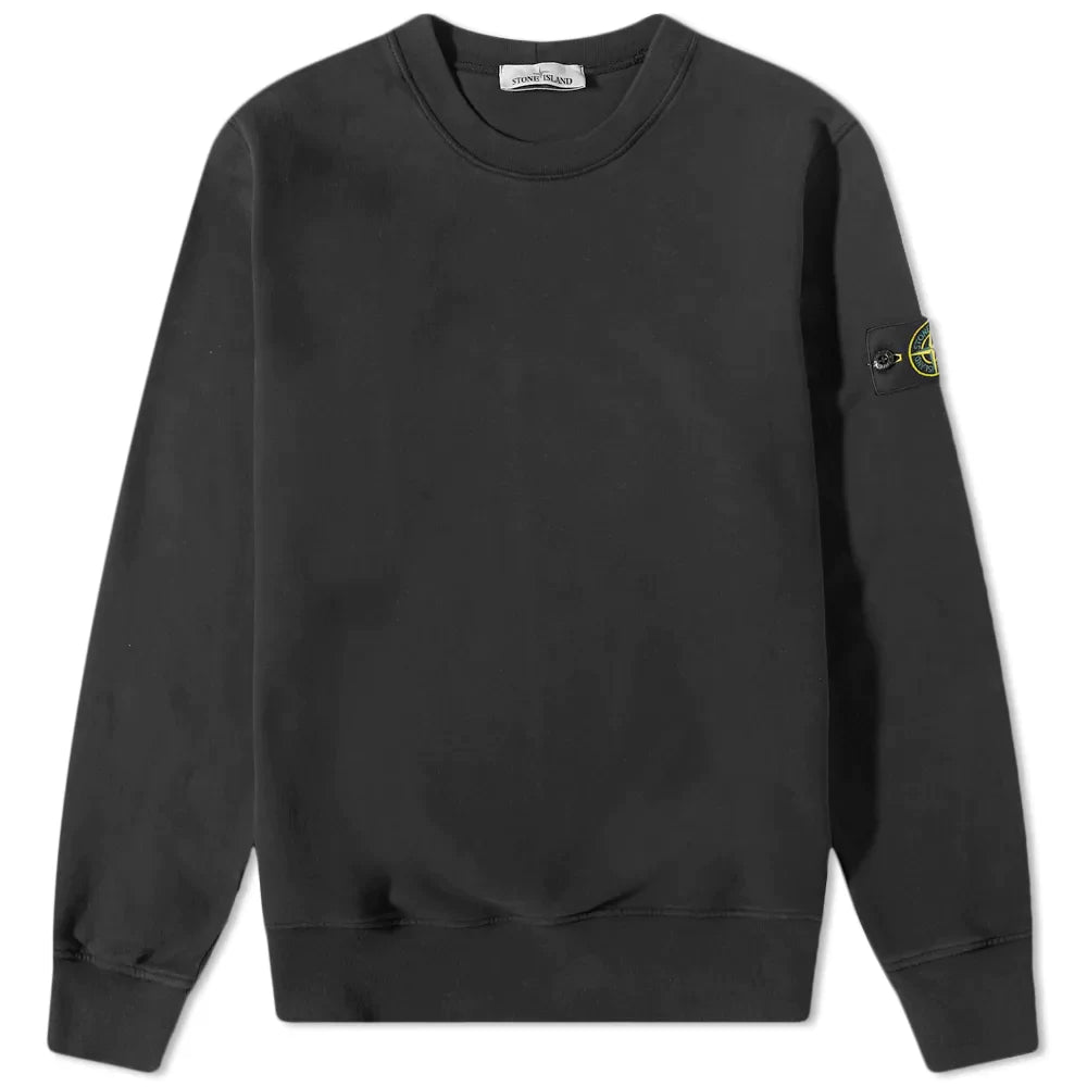 STONE ISLAND BRUSHED COTTON CREW NECK SWEAT BLACK