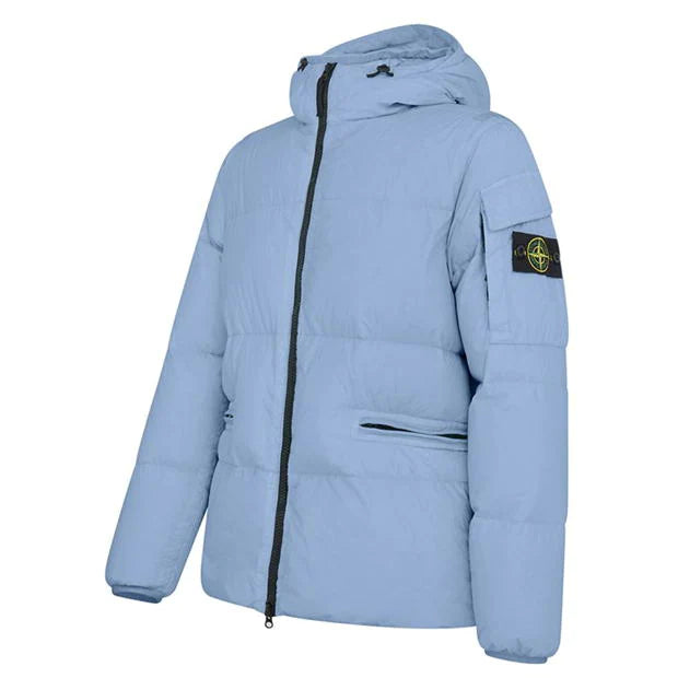 STONE ISLAND BABY BLUE CRINKLE REP HOODED COAT