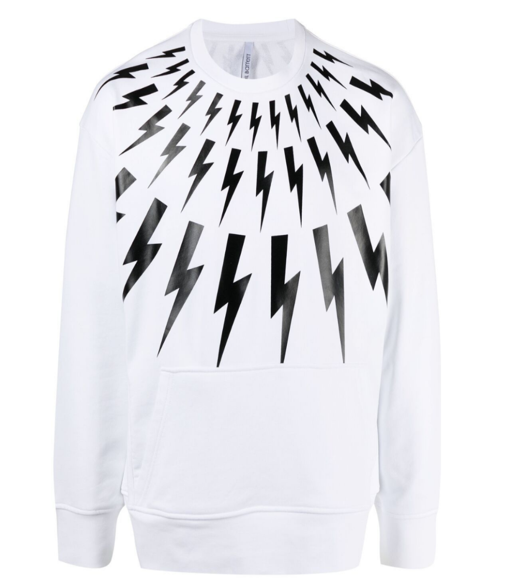 NEIL BARRETT FAIR-ISLE THUNDERBOLT SWEATSHIRT IN WHITE