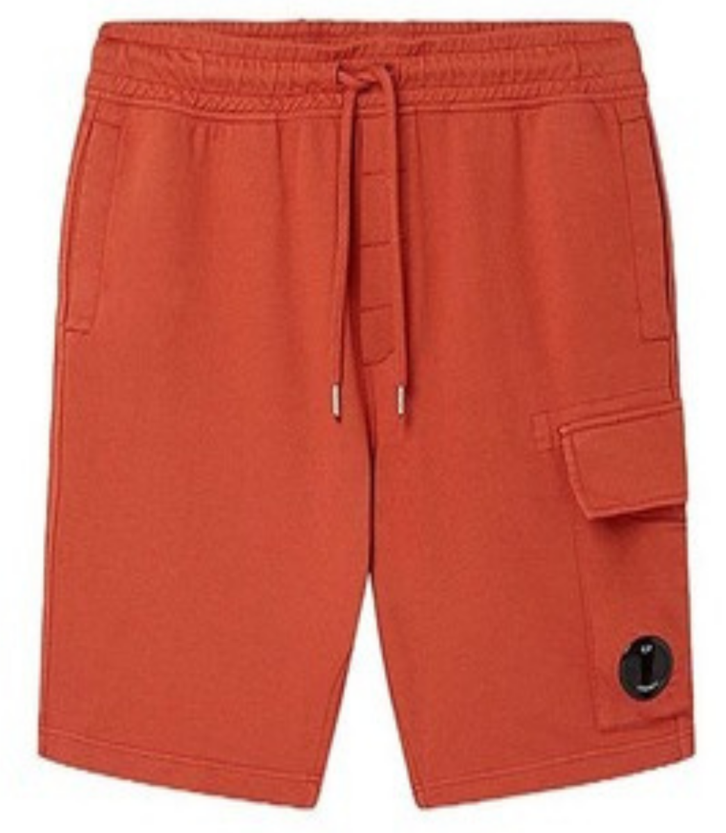 C.P COMPANY LIGHT FLEECE GARMENT DYED LENS CARGO SHORTS BURNT OCHRE