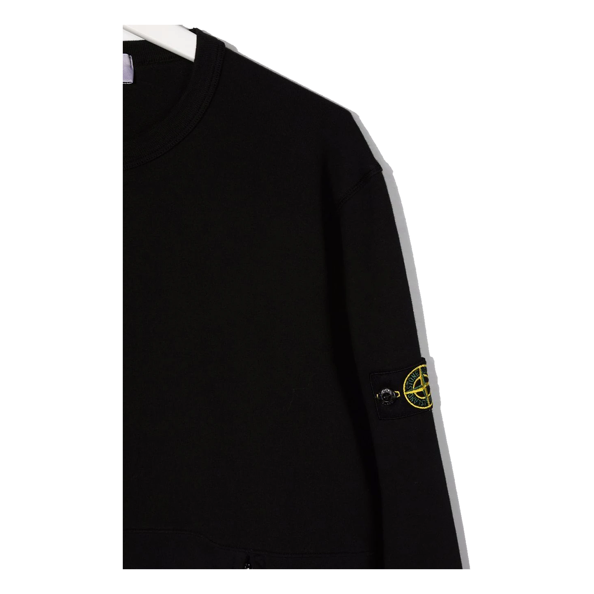 STONE ISLAND JUNIOR ZIP POCKET CREW SWEATER IN BLACK