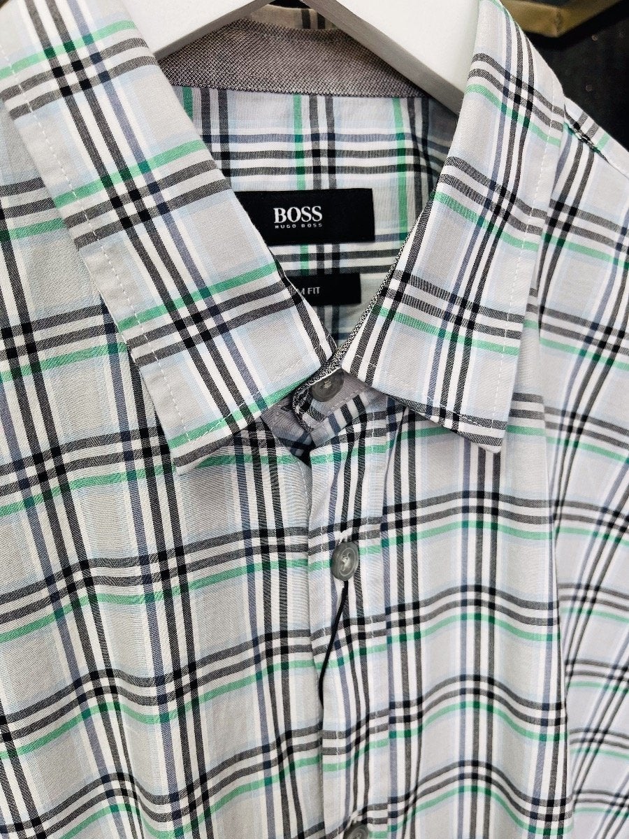 BOSS SHORT SLEEVE CHECKED SHIRT - GREEN