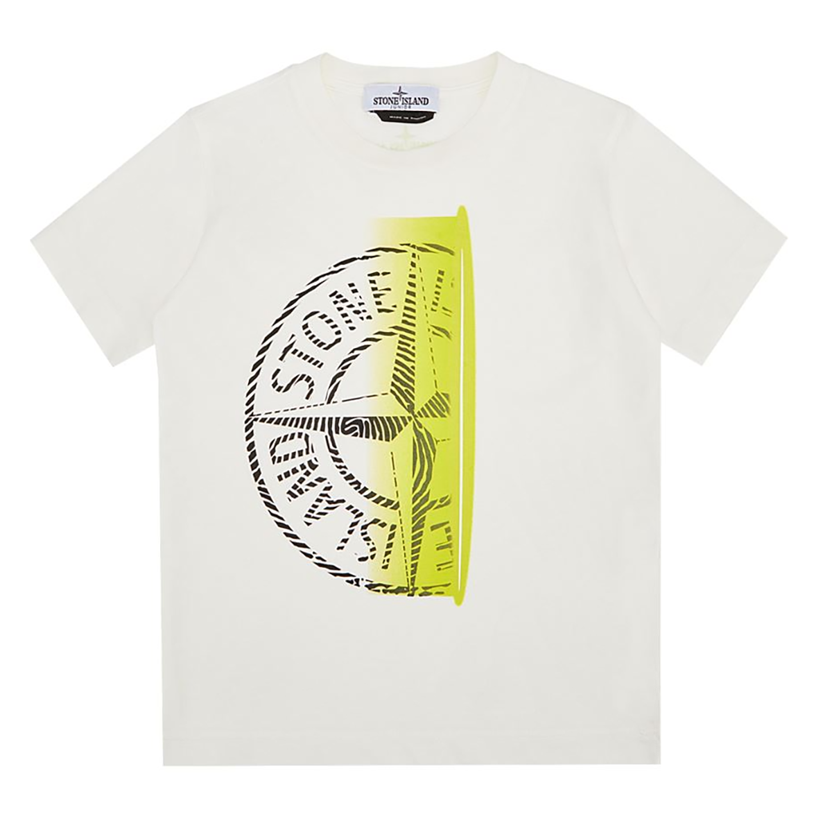 STONE ISLAND JUNIOR THUMBPRINT COMPASS T-SHIRT IN NAURAL WHITE