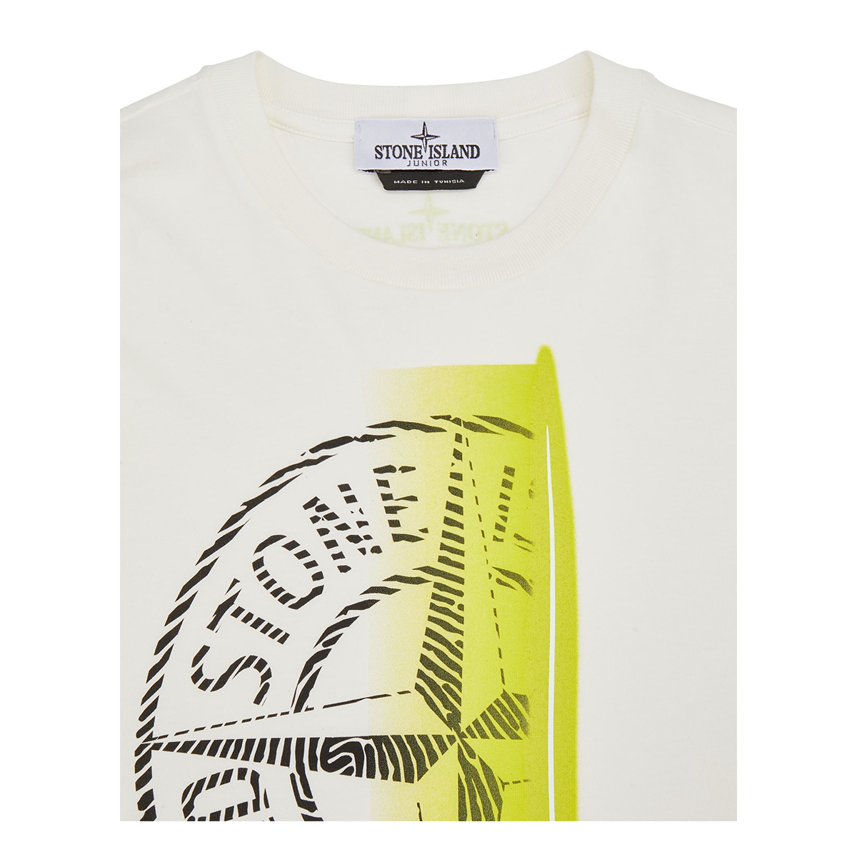 STONE ISLAND JUNIOR THUMBPRINT COMPASS T-SHIRT IN NAURAL WHITE