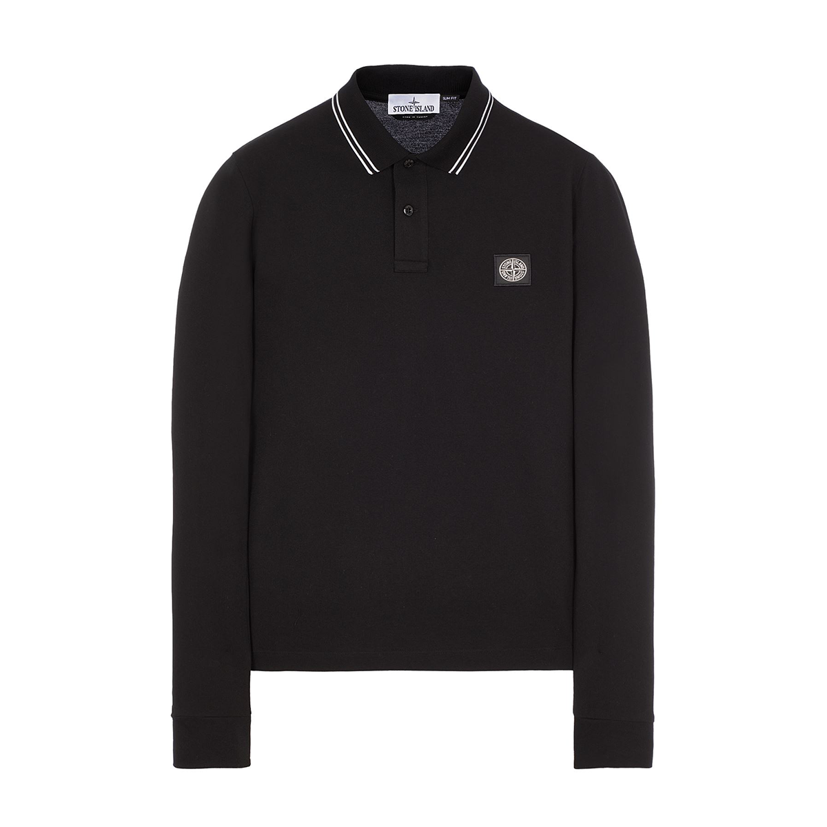 STONE ISLAND LONG SLEEVE PATCH POLO IN BLACK