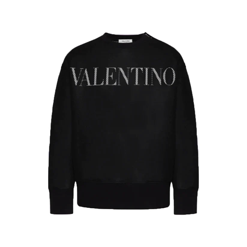 VALENTINO MESH CREWNECK SWEATER IN BLACK